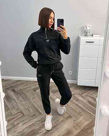 Женский теплый прогулочный костюм двойка: кофта и штаны флис двусторонний Черный, 46 Одесса