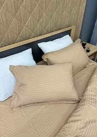 Комплект постельного белья Страйп-сатин Евро 200х230 с простыней на резинке Бежевый (88-162) Киев