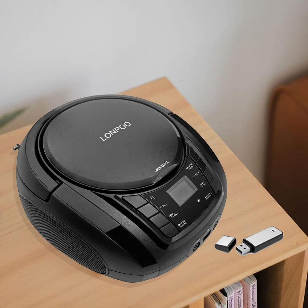 Портативний домашній CD-програвач LONPOO LP-D03 з Bluetooth, ретро-бумбокс Bluetooth, USB, MP3, AUX, FM-радіо Дніпро - фото 3