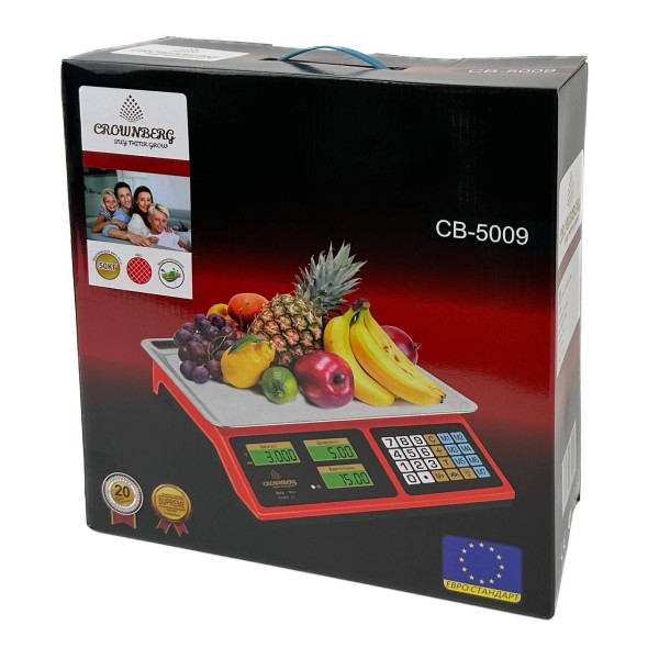 Торговельні електронні ваги Crownberg CB-5009 до 50 кг, платформа 24×35 см, точність 2 г, червоні Київ - фото 4