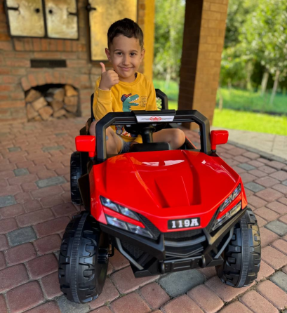 Детский электромобиль ДЖИП БАГГИ двухместный (4 двигателя, пульт, свет, музыка), Красный Киев