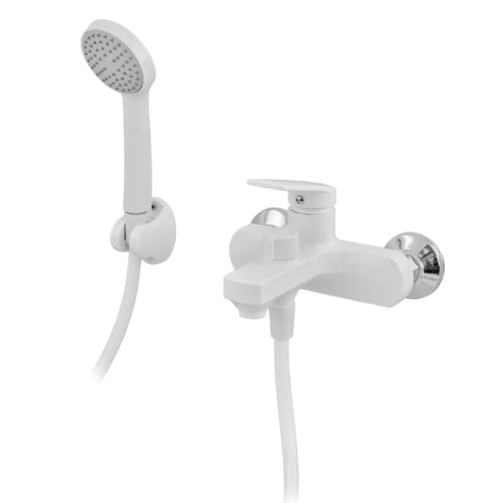 Змішувач для ванни Plamix Lucas-009 EURO SET білий зі шлангом, лійкою та кронштейном (PM0708) Харків