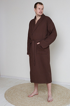 Мужской вафельный халат Ideal Textile длинный Коричневый (56860599) 3XL Черновцы - изображение 1
