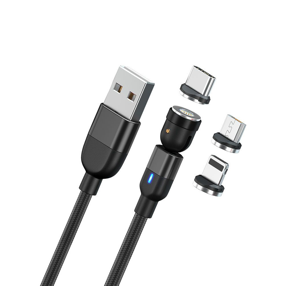 Магнітний зарядний кабель 3 в 1 Type C, micro USB, lightning 1м Луцьк - фото 1