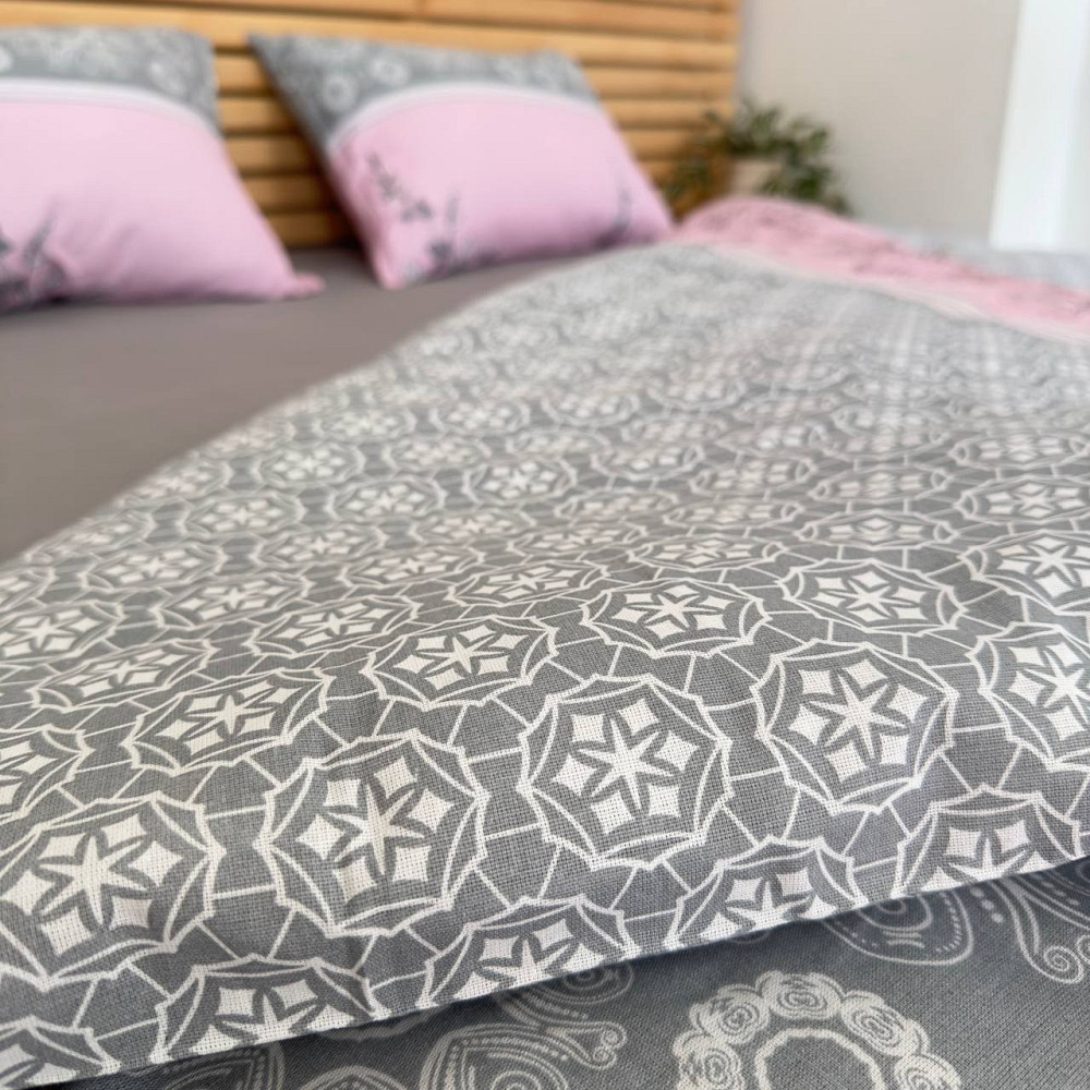 Постельное белье бязь Евро Орнамент 100% хлопок YouStar (Розовый с серым) Сумы - изображение 5