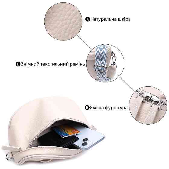 Трендовая женская сумка через плечо в классическом цвете из натуральной кожи Vintage 22656 Белый Киев