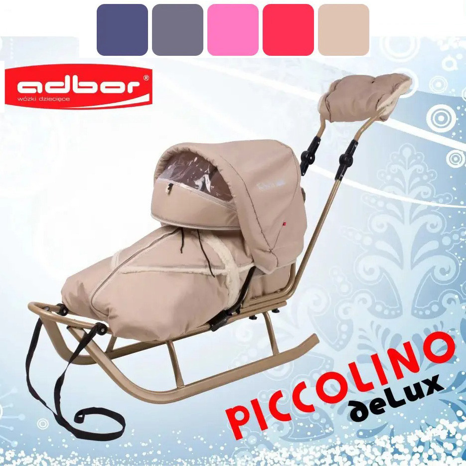 Санки детские Adbor Piccolino deLux с ручкой полный комплект (конверт, капюшон, муфта, подножки) Киев - изображение 1