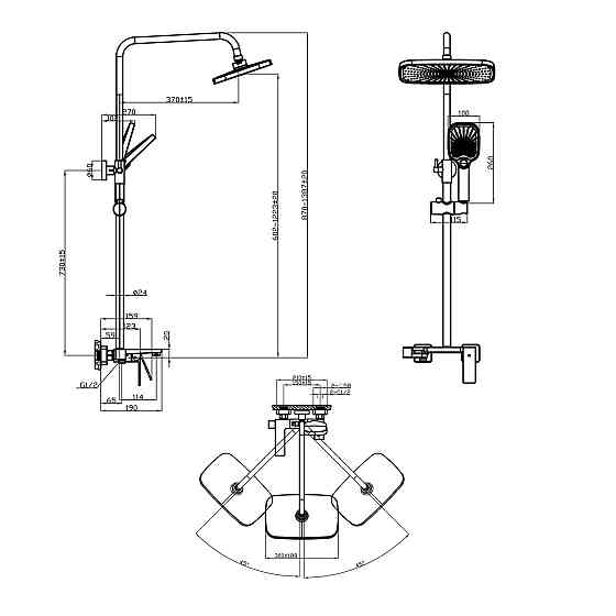 Душова система універсальна Qtap Gemini на три споживачі (з виливом) QTGEM111GMB45688 Gunmetal Black PVD Київ