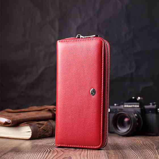 Стильный кошелек-клатч для женщин на одно отделение из натуральной кожи Красный (ST Leather) Киев