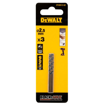 Свердло DeWALT по металу Black &amp; Gold, HSS-G, 2.5 х 57 х 30 мм, 3 шт. (DT20513) Вінниця - фото 1