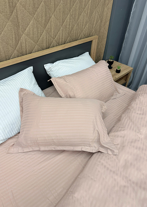 Комплект постельного белья Страйп-сатин Двуспальный 180х220 с простыней на резинке Таш (88-110) Киев - изображение 8