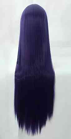 Довга темно-фіолетова перука RESTEQ 100см, пряме волосся, чубчик. Штучна перука баклажанного кольору. Баклажанове волосся Київ