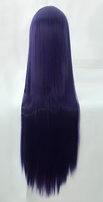 Довга темно-фіолетова перука RESTEQ 100см, пряме волосся, чубчик. Штучна перука баклажанного кольору. Баклажанове волосся Київ - фото 3