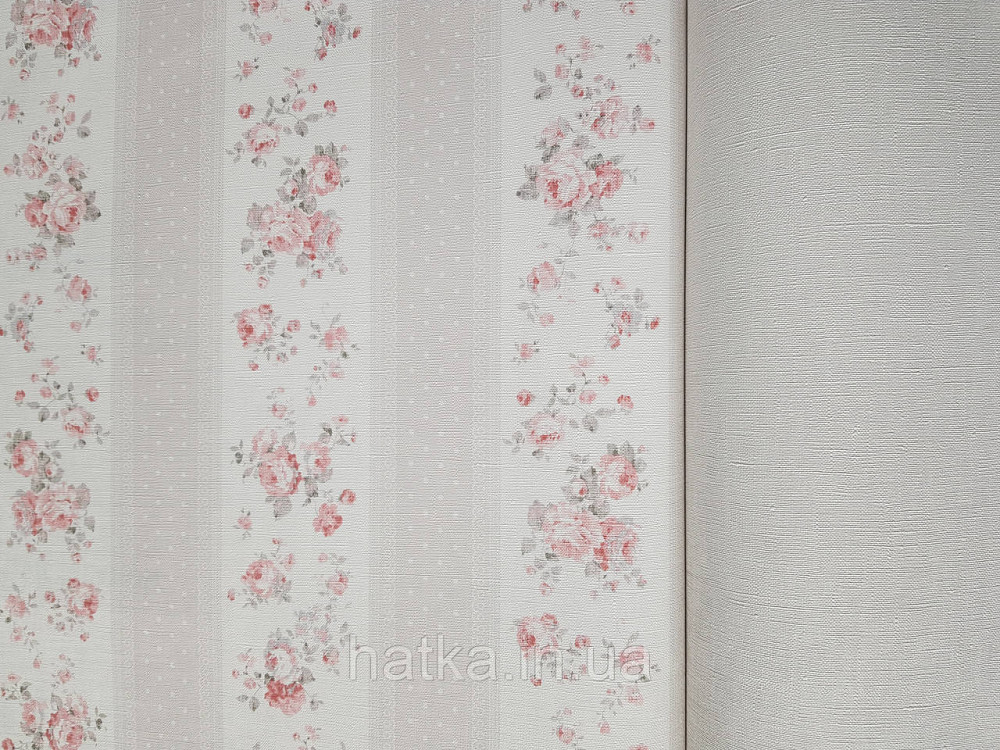 Шпалери вініл на флізеліні A.S.Creation Maison charme 0.53x10 прованс квіти троянди в смужку червоні бежеві білі Київ - фото 2