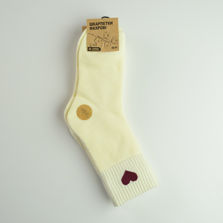 Теплые носки женские классические из сердечком однотонные GM Textile Высокие 36-41 Ванильный Сумы - изображение 3