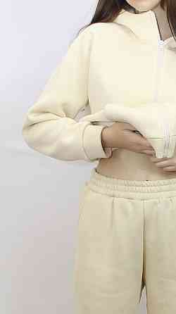 Костюм женский теплый спортивный на флисе кофта на змейке Молочный 42/44 Харьков