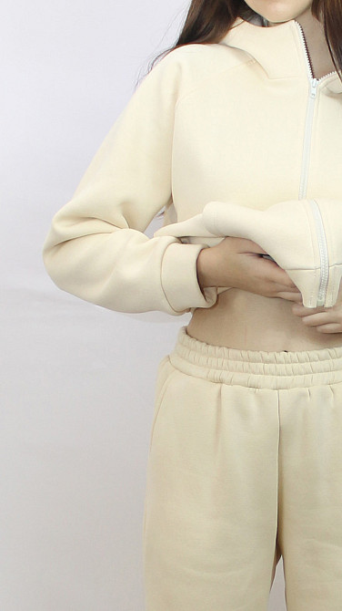 Костюм женский теплый спортивный на флисе кофта на змейке Молочный 42/44 Харьков - изображение 4