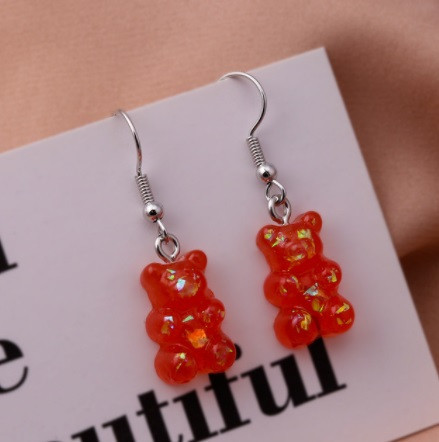 Детские серьги желейный мишка, красные перламутровые, размер 1,6*1см, смола Киев - изображение 1