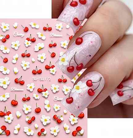 3D наклейки для ногтей сакура и вишня Cherry Blossom наклейки для маникюра Киев