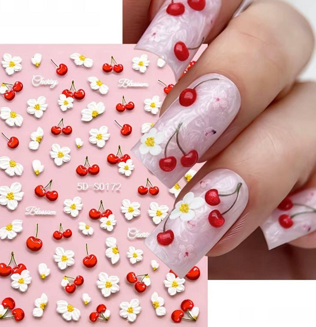 3D наклейки для ногтей сакура и вишня Cherry Blossom наклейки для маникюра Киев - изображение 4