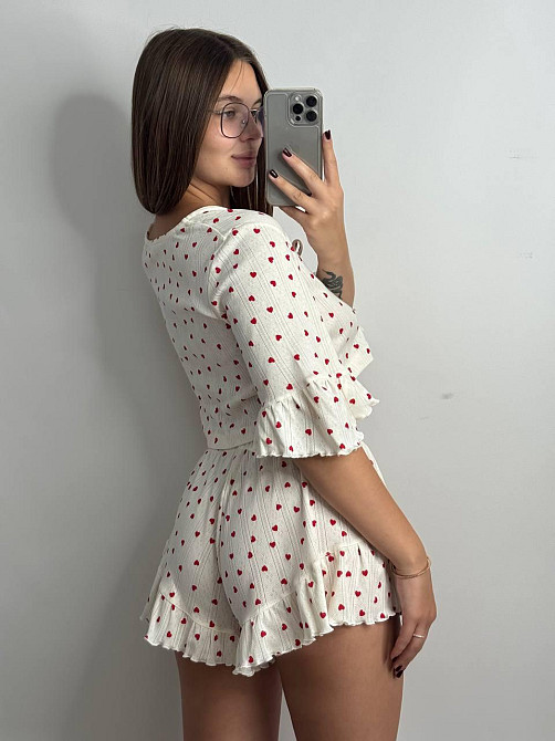 Жіночий комплект на зав'язках із шортами Червоні серця XL-2XL Харків - фото 3