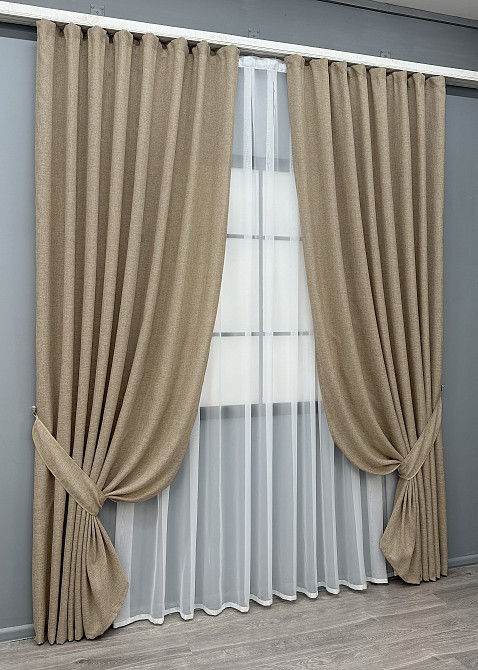 Комплект готових штор VR-Textil Льон Льон Мішковина № 1141ш Капучино 100х250 см 2 шт (39-0157) Київ - фото 3