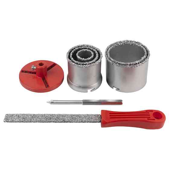 Коронки кільцеві з вольфрамовим напиленням Ø33, 53, 67, 73, 83 мм + основа зі свердлом (кейс) SIGMA (1512081) Київ