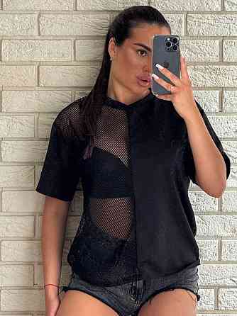 Жіноча стильна оверсайз футболка з сіткою двонитка Одеса