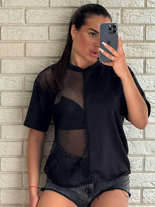 Жіноча стильна оверсайз футболка з сіткою двонитка Одеса - фото 1