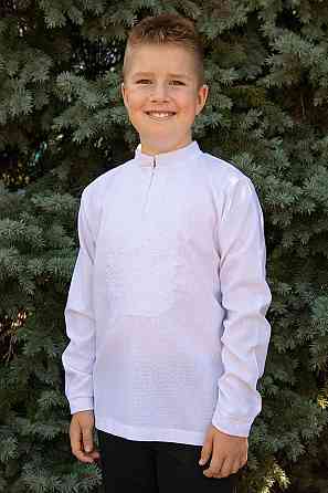 Вышиванка для мальчиков с длинным рукавом, льняная, белая топ Киев
