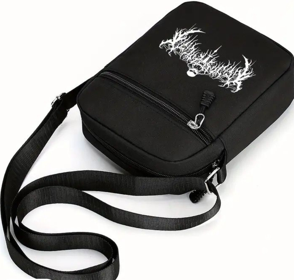 Стильна Чоловіча Чорна Сумка через Плече з с готическим принтом черепа Харьков - изображение 3