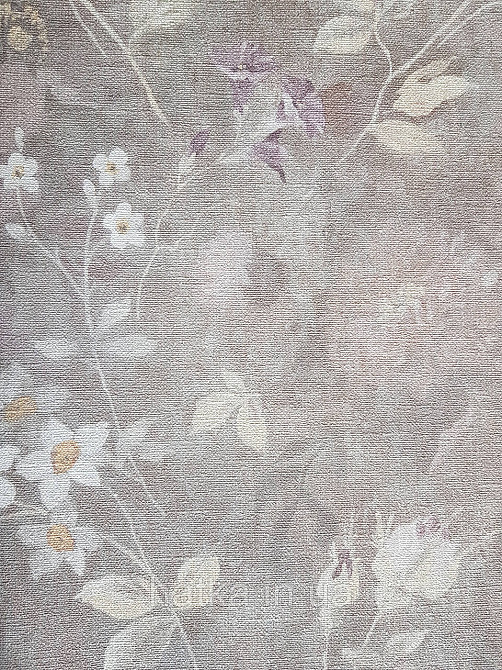 Шпалери вінілові на флізеліні AS creation Perfect 1.06Х10 квіти рожеві бузок жовті на сіро-коричневому Київ - фото 4