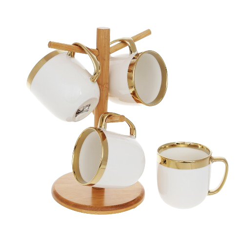 Набір чашок Золота лінія 4 предмети 320мл на бамбук.підставці порцеляна білий 905-229 БОНА ДИ Житомир - изображение 1