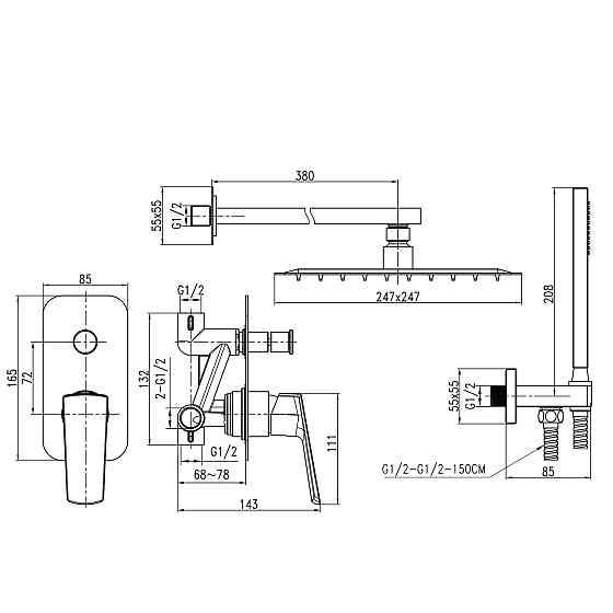 Душова система вбудована TOPAZ LEXI TLG 21205-H57-W Київ
