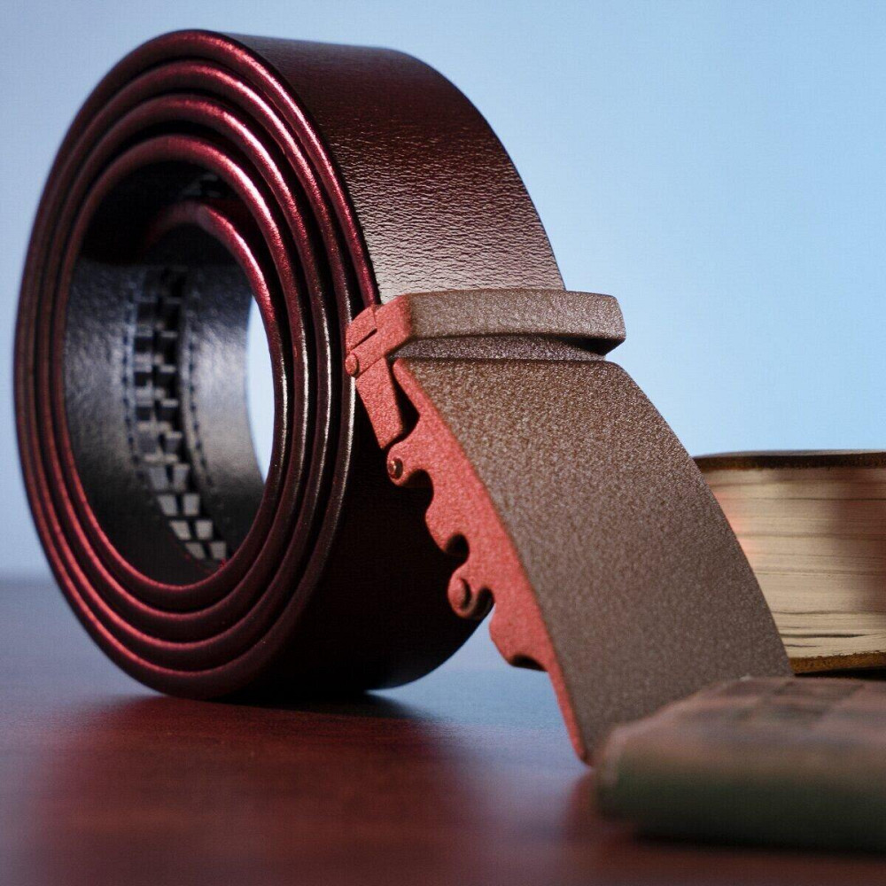 Ремень из натуральной кожи с матовой автоматической пряжкой Vintage 20217 Коричневый Киев - изображение 3