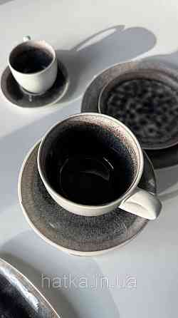 Набір чайний 4 чашки + 4 блюдця Olens "Інтерстелар" 300 мл кераміка біло-чорна для дому ресторану Київ