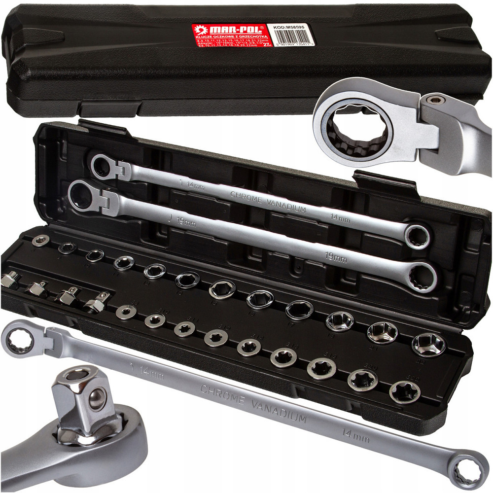 Набор кольцевых ключей 14 та 19 мм с трещоткой и насадками Mar-Pol (M58595) Нововолынск - изображение 1