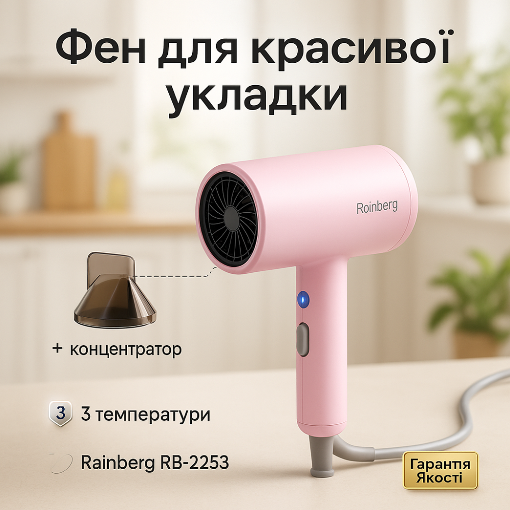Фен для красивої укладки волосся Rainberg RB-2253 2000Вт, Фен для волосся від мережі CM-30 Львів - фото 11