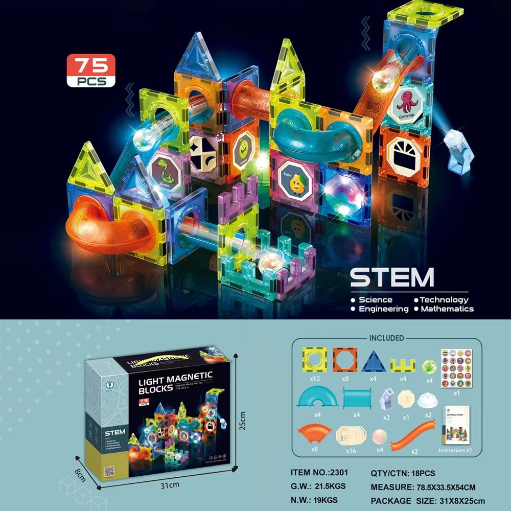 Конструктор магнітний лабіринт різнокольоровий, що світиться на 75 деталей Кам'янець-Подільський - фото 2