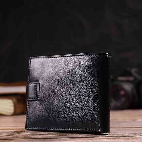 Удобный мужской кошелек из натуральной гладкой кожи Черный (CANPELLINI) Киев