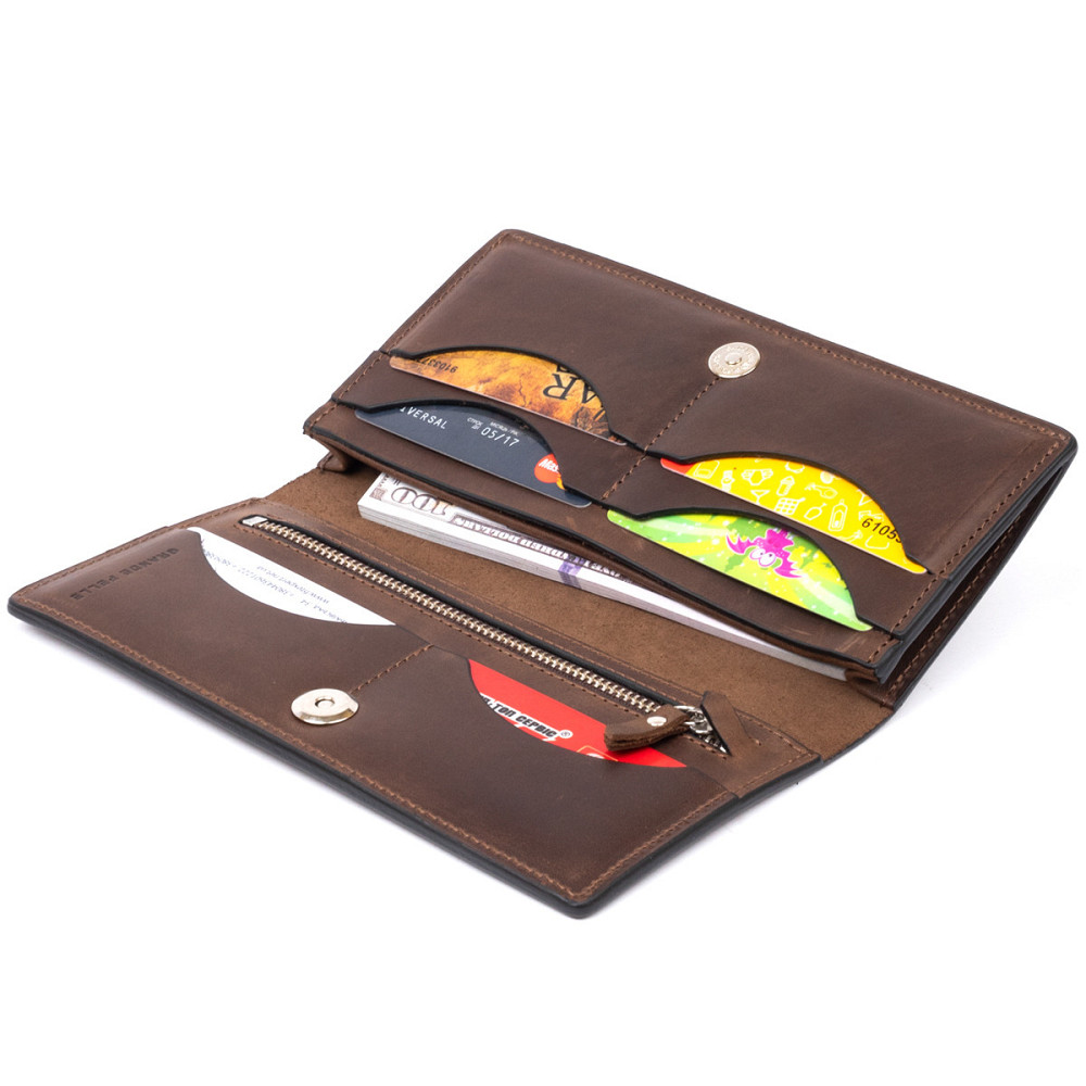 Вертикальный бумажник матовый на магнитной кнопке Шоколадный (GRANDE PELLE) Киев - изображение 1