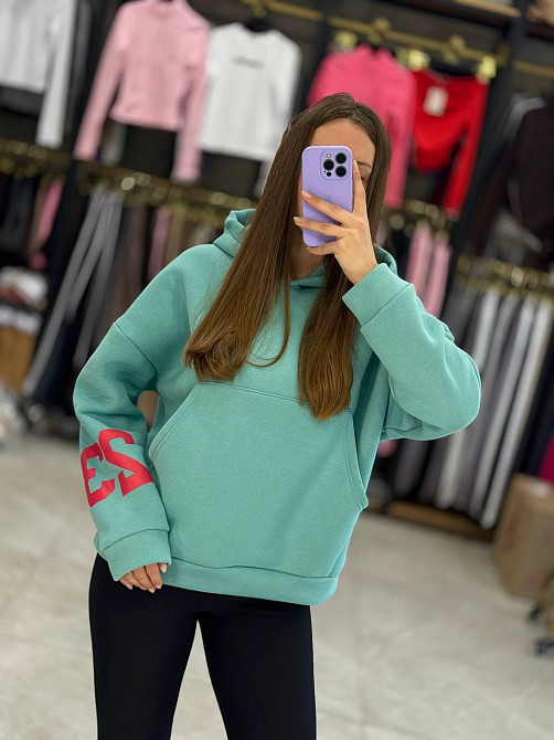 Женская стильная комфортная теплая худая турецкая трехнить на флисе Мятный, 46/48 Одесса - изображение 1