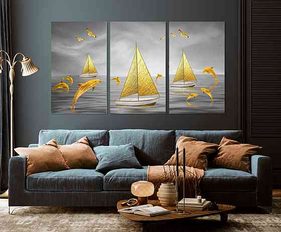 Модульная картина в гостиную / спальню   Морські кораблики      ART-152_3A Киев