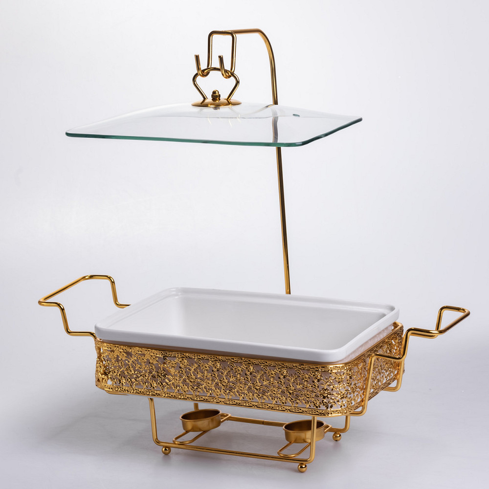 Фарфоровая мармитница 3.5 л с подставкой, белая с золотом Киев - изображение 1