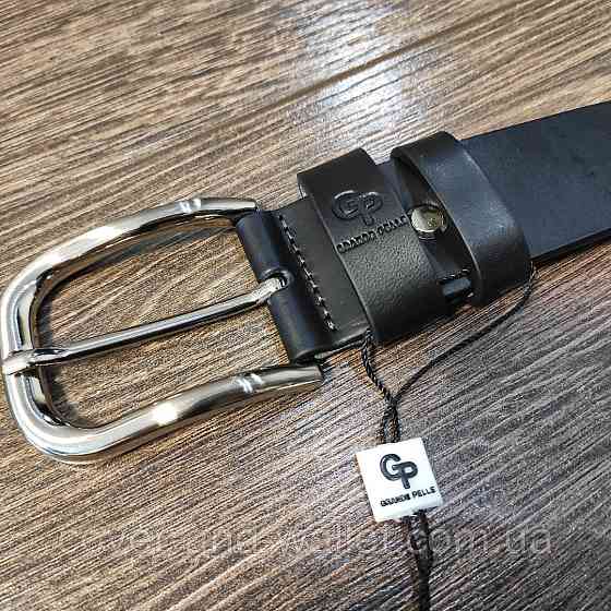 Стильный мужской ремень из итальянской кожи черного цвета под джинсы Grande Pelle Casual Киев