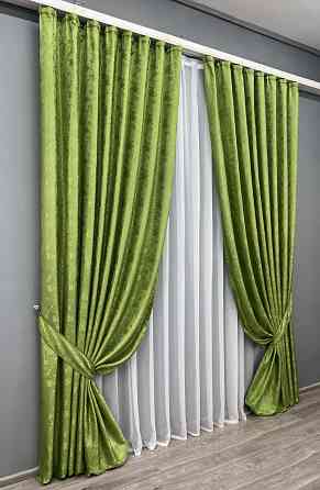 Комплект готових штор VR-Textil Жакард Мармур Al1 № 1907ш Оливковий 140х270 см 2 шт (39-321) Київ