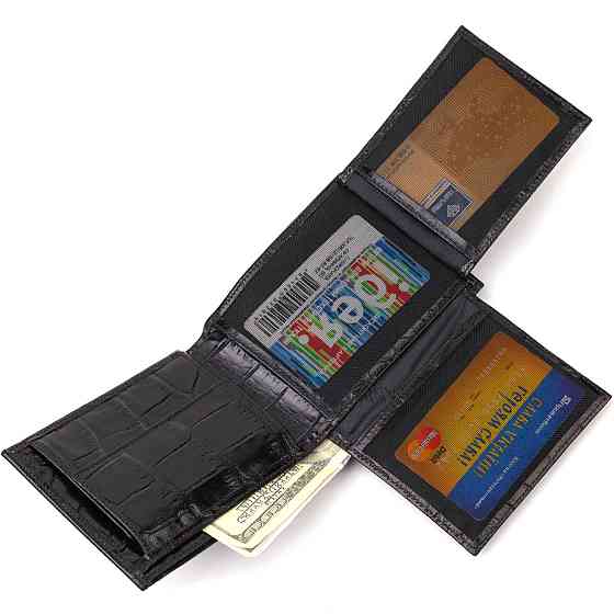 Модный кошелек для мужчин из натуральной кожи с тиснением под крокодила Черный (CANPELLINI) Киев