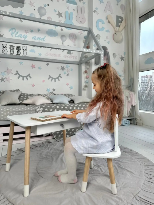 Дитячий столик зі стільцем Зайчик та ящиком для олівців та розмальовок (Білий) Київ - фото 7