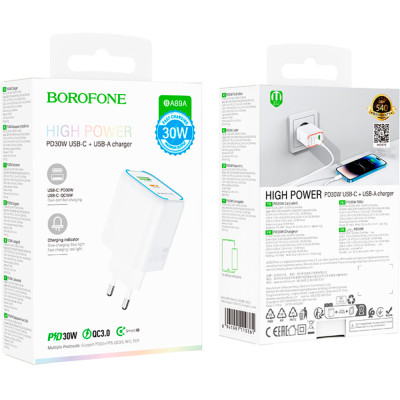 Зарядное устройство BOROFONE BA89A Destello 1xUSB-C PD30W + 1xUSB QC3.0 White (6941991119361) Винница - изображение 7