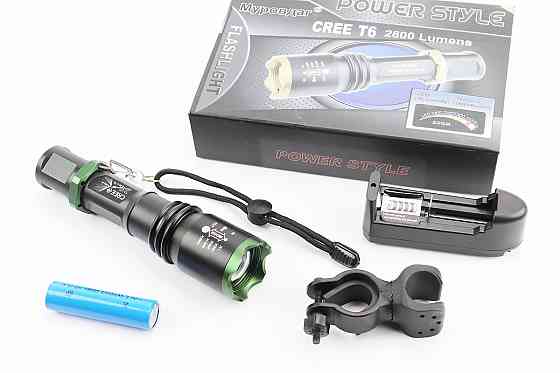 Ліхтар передній 1 діод 2800 lumen алюмінієвий, Li-ion 3.7V 3800mAh з зарядкою, вологозахисний, чорний BL-1820 Київ